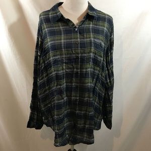 Westport army green & navy plaid long sleeve button up - womens 2X, armpit to ar
